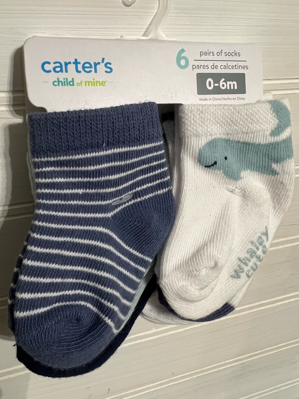 Carter's 6 pack of Whale-themed Baby crew Socks Size 0-6 months